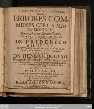 Disputatio Iuridica Inauguralis Exhibens Errores Communes Circa Matrimonialia