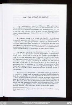 Sam Lévy, Miroir Du Siècle