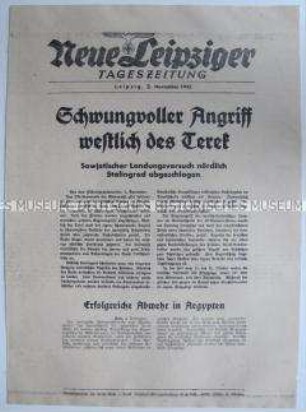 Extrablatt der "Neuen Leipziger Tageszeitung" u.a. Abwehr sowjetischem Landungsversuches nördlich Stalingrads
