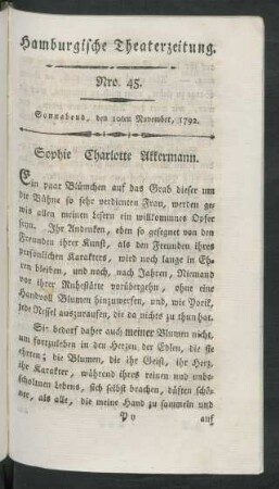 Nro. 45. Sonnabend, den 10ten November, 1792