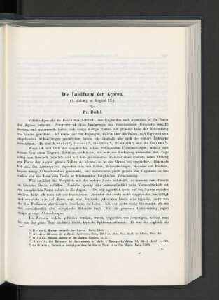 Die Landfauna der Açoren. (1.Anhang zu Kapitel IX.)