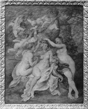 Nymphen, die Göttin des Überflusses krönend