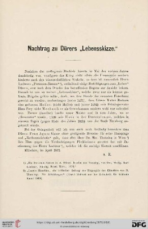 Nachtrag zu Dürers „Lebensskizze”