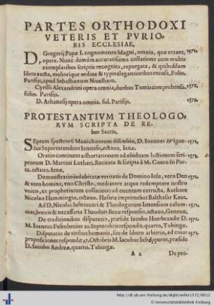 Partes Orthodoxi Veteris Et Pvrioris Ecclesiae.
