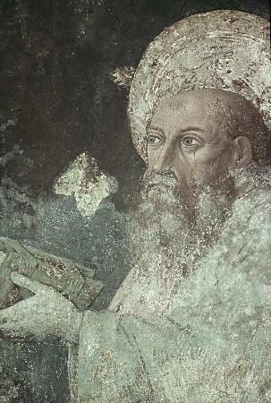 Christus am Kreuz zwischen Maria und Johannes und Petrus und Paulus