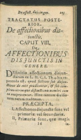 Tractatus Posterior, De affectionibus disiunctis. Caput VIII. De Affectionibus Disiunctis In Genere.