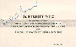 Handsignierte Visitenkarte von Herbert Weiz