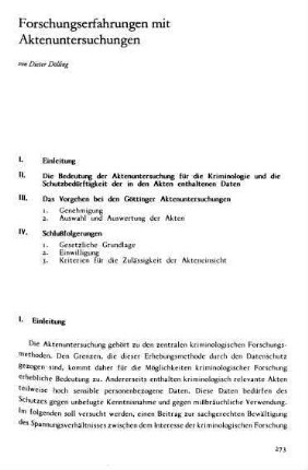 273-288, Forschungserfahrungen mit Aktenuntersuchungen