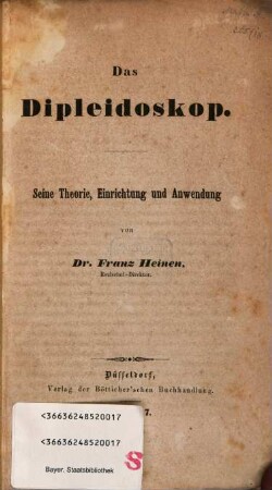 Das Dipleidoskop : Seine Theorie, Einrichtung u. Anwendung