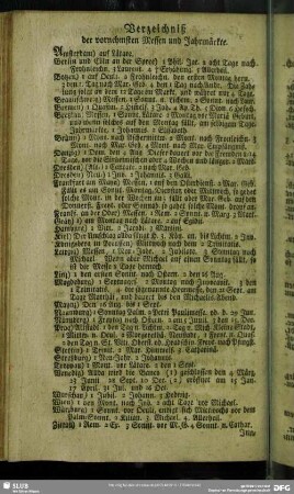 Verzeichniß der vornehmsten Messen und Jahrmärkte