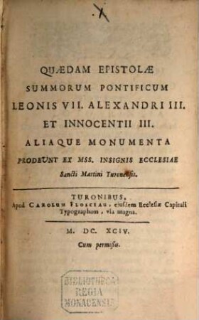 Quaedam epistolae summorum pontificum Leonis, Alexandri III. et Innocentii III.