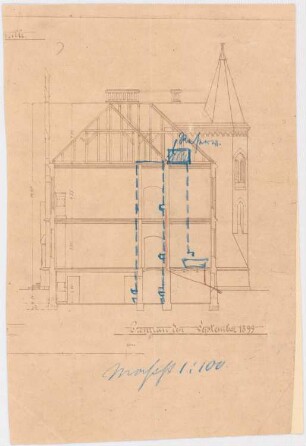 Kranken- und Siechenhaus, Brüssow Gültiger Ausführungsentwurf: Wasserversorgung, Querschnitt 1:100