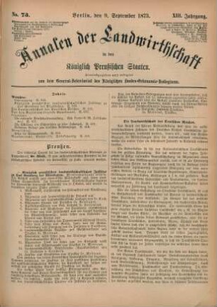 No. 73. Berlin, den 9. September 1873. XIII. Jahrgang.