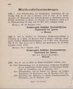 123. Ministerialbekanntmachung, betreffend Wechsel in der Hauptagentur der Oldenburger Versicherungsgesellschaft in Oldenburg