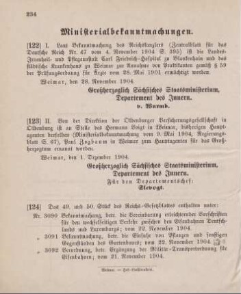 123. Ministerialbekanntmachung, betreffend Wechsel in der Hauptagentur der Oldenburger Versicherungsgesellschaft in Oldenburg