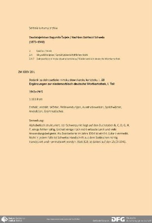 Ergänzungen zur niedersorbisch-deutsche Wortkartothek, I. Teil