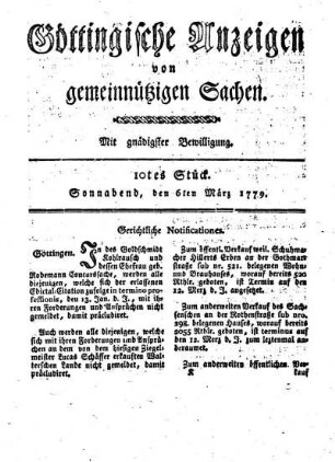 10tes Stück. Sonnabend, den 6ten März 1779.