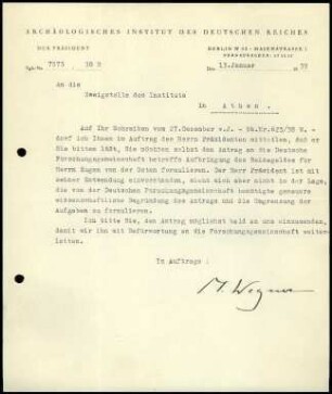 M. Wegner an DAI Athen