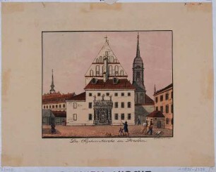Die alte Sophienkirche (evangelische Hofkirche) in Dresden, mit dem Goldenen Tor (Renaissancetor bis 1737 an der Schlosskapelle)