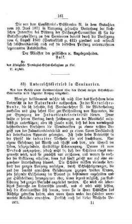 Unterrichtsbetrieb in Seminarien : [IV. Seminarien, Bildung der Lehrer und deren persönliche Verhältnisse]
