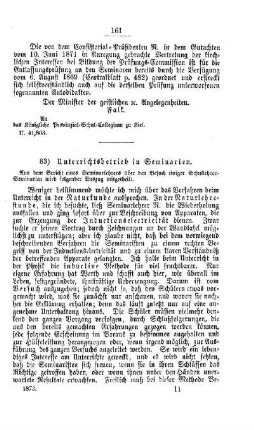 Unterrichtsbetrieb in Seminarien : [IV. Seminarien, Bildung der Lehrer und deren persönliche Verhältnisse]
