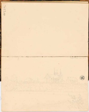 Reiseskizzenbuch 1828: Kloster Kamp, Kamp-Lintfort: Perspektivische Ansicht Kloster Kamp