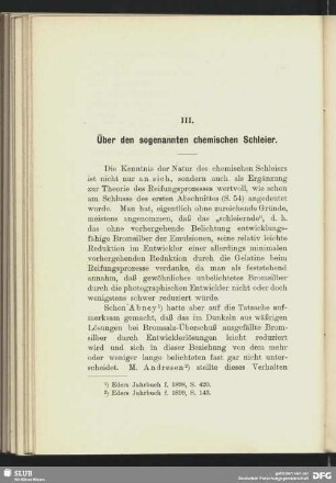 III. Über den sogenannten chemischen Schleier