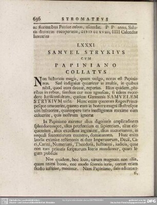 LXXXI Samuel Strykius Cum Papiniano Collatus