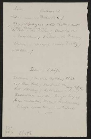 Aufzeichnung Nr. 1729: Titelliste zu Reden und Aufsätze aus der Zeit des Ersten Weltkriegs