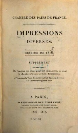 Impressions diverses : session ... 1819,[4,a] (1815/19)