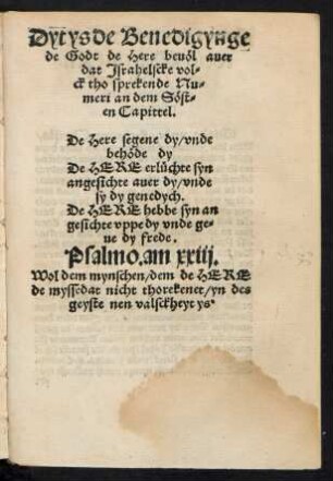 Dyt ys de Benedigynge de Godt de Here bevöl aver dat Israhelscke volck tho sprekende ...