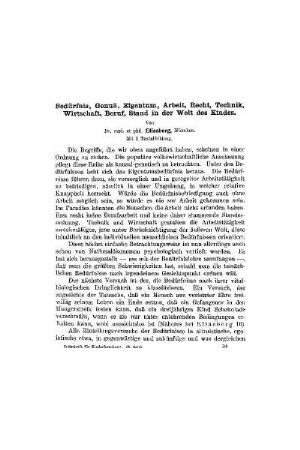 Bedürfnis, Genuß, Eigentum, Arbeit, Recht, Technik, Wirtschaft, Beruf, Stand in der Welt des Kindes