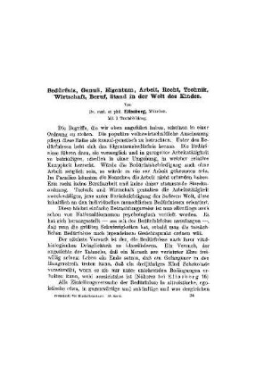 Bedürfnis, Genuß, Eigentum, Arbeit, Recht, Technik, Wirtschaft, Beruf, Stand in der Welt des Kindes