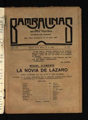 La novia de Lázaro : pieza campera en un acto y dos cuadros