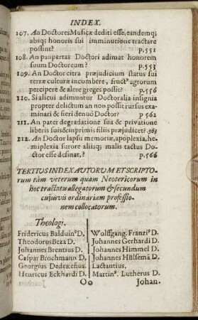 Tertius Index Autorum Et Scriptorum tam veterum quam Neotericorum in hoc tractatu allegatorum [...]