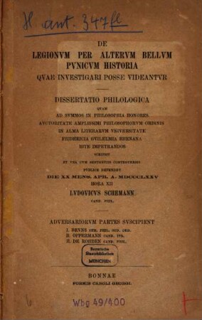 De legionum per alterum Bellum Punicum historia quae investigari posse videantur