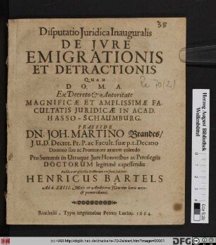 Disputatio Iuridica Inauguralis De Iure Emigrationis Et Detractionis