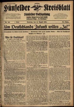Erste Ausgabe vom Samstag, den 18. August 1934.
