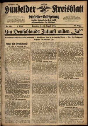 Erste Ausgabe vom Samstag, den 18. August 1934.