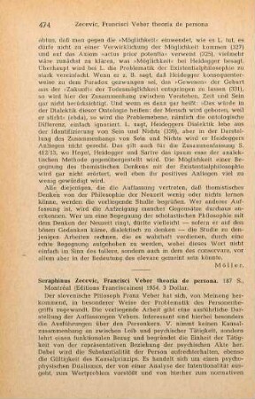 474-475 [Rezension] Zecevic, Serapginus, Francisci Veber theoria de persona