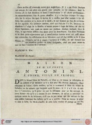 Maison de Mr. Le Comte Antonini à Udine