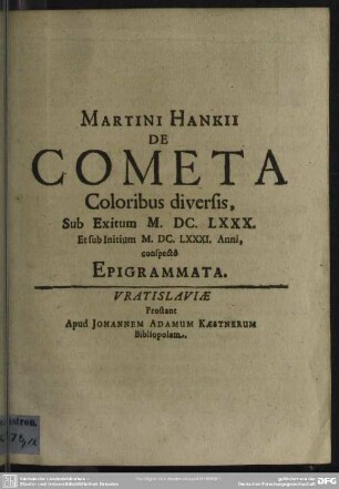 De cometa anno 1680 et 1681 conspecto epigrammata