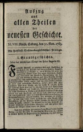 XLVIII. Nachl. Coburg, den 30. Nov. 1763.
