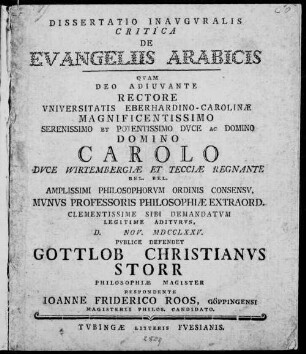 Dissertatio inauguralis critica de Evangeliis Arabicis