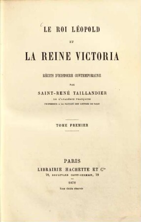 Le roi Léopold et la reine Victoria, récits d'histoire contemporaine, 1