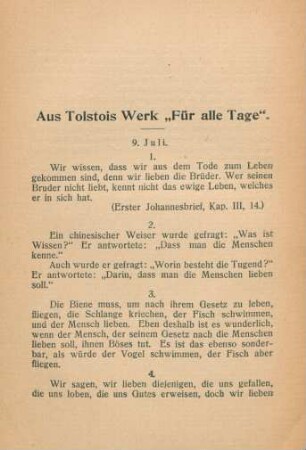 Aus Tolstois Werk "Für alle Tage"