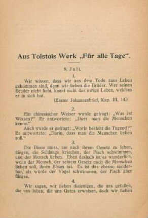 Aus Tolstois Werk "Für alle Tage"