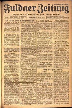 Erste Ausgabe vom Donnerstag, den 27. Januar 1927.