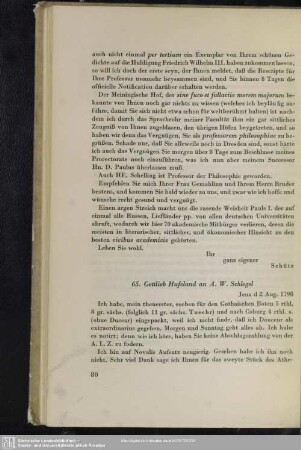 Gottlieb Hufeland an August Wilhelm von Schlegel, Jena, 02.08.1798