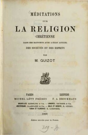 Méditations sur la religion chrétienne, 3. Dans ses rapports avec létat actuel des sociétés et des esprits